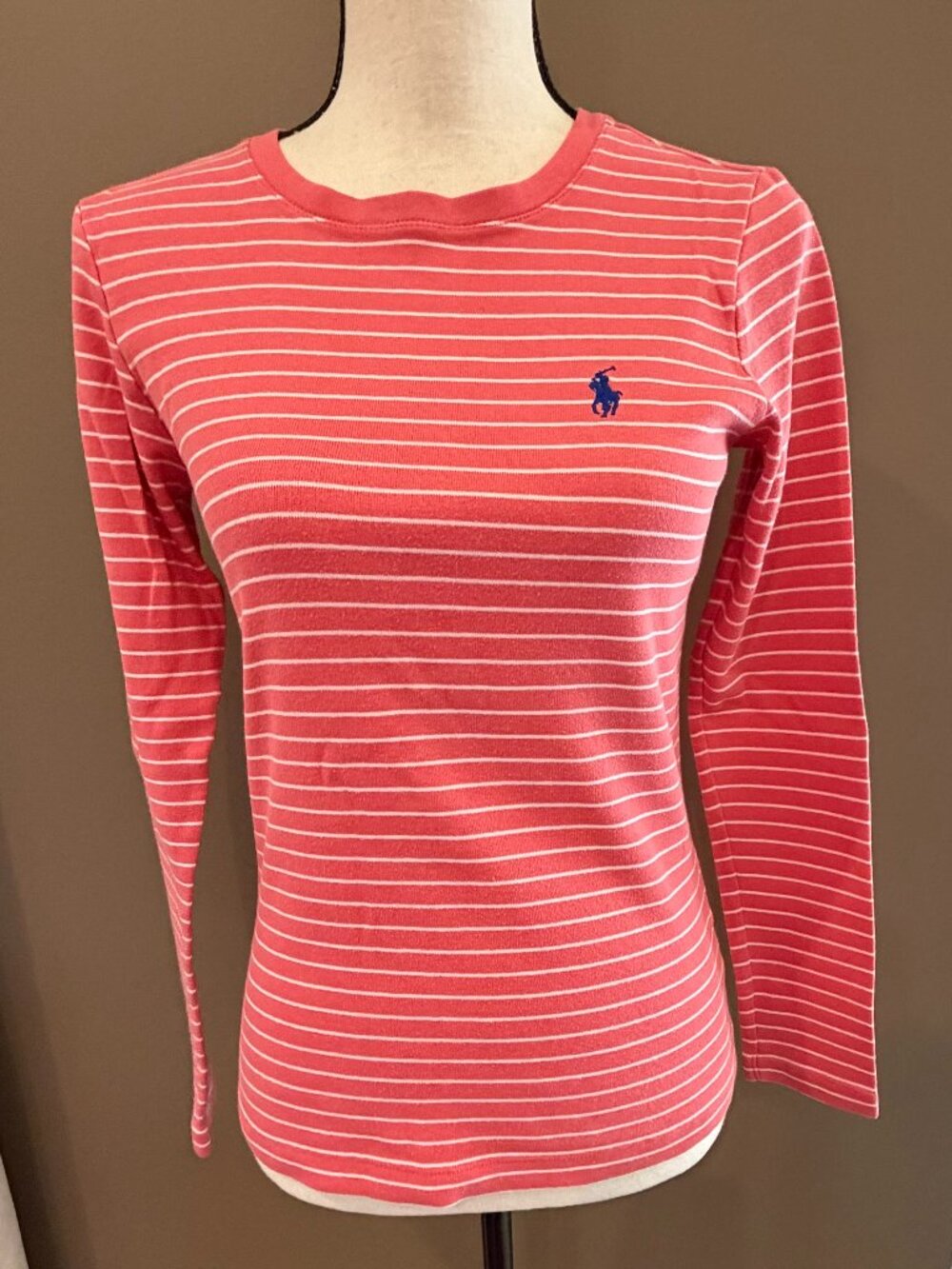 Ralph Lauren Sport Pink & White Long Sleeve Pullover Preppy, Size Medium
